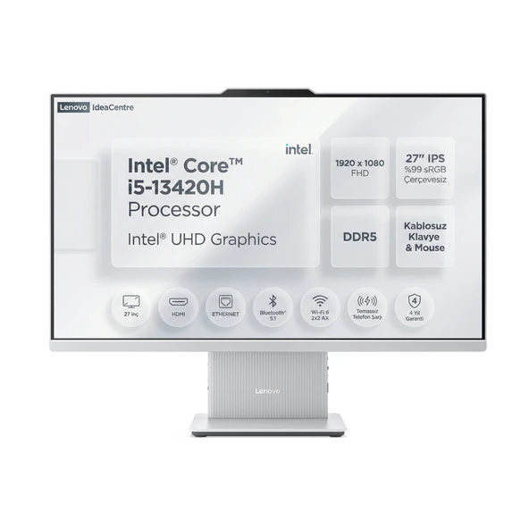 Lenovo IdeaCentre 27IRH9 i5-13420H 16GB 512GB SSD 27" FHD Freedos All In One Bilgisayar F0HM0045TR 001 ürün görseli 1