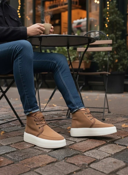 ET0550 İçi Kürklü Bağcıklı Taba Krem Taban Erkek Tarz Spor Bot ürün görseli 1