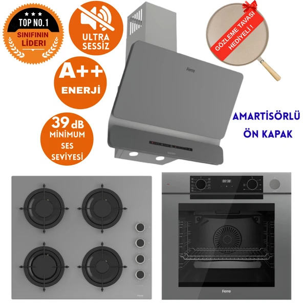 Ferre FryART&SteamART-SilentArt Qİ Sessiz Antrasit-Gri  Ankastre Set (D082-SA + QEP64CPR +CS208-FA) ürün görseli 1