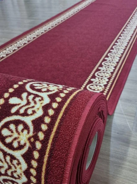 Halıcı Mustafa Varaklı Protokol Halısı Kaymaz Taban Jel Yolluk Kapı Önü Paspası 100cm Bordo - Resim 2