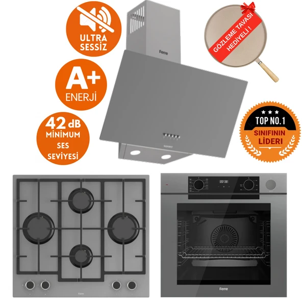Ferre FryART&SteamART-SilentArt MIL Sessiz Antrasit-Gri  Ankastre Set (D088-SA + QEP64CPR +LN388) ürün görseli 1