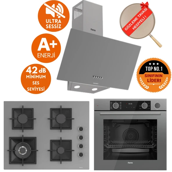Ferre FryArt&SilentArt-SteamArt QG Sessiz Antrasit Gri Ankastre Set (D088-SA+XE64CPR+SC408-WFA wok) ürün görseli 1
