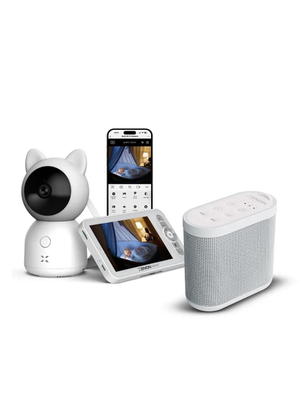 Xenon Smart Akıllı Monitörlü Bebek Kamerası ve Beyaz Gürültü Pış Pış Sesi Bebek Uyku Arkadaşı Seti ürün görseli 1