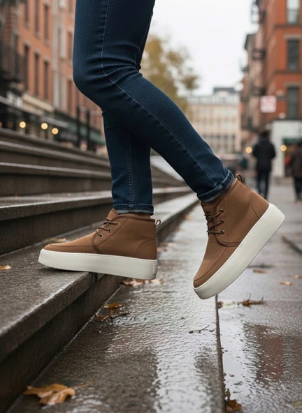 ET0550 İçi Kürklü Bağcıklı Taba Krem Taban Erkek Tarz Spor Bot - Resim 2