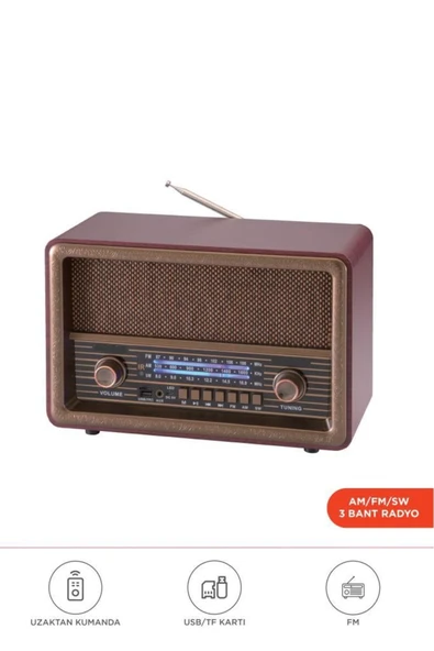 D56 Ahşap Nostaljik Uzaktan Kumandalı Bluetooth Hoparlör – Radyo, USB/TF, TWS, Şarjlı - Resim 5