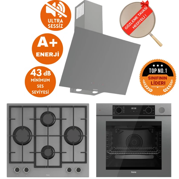 Ferre FryART&SteamART-SilentArt LOOK Sessiz Antrasit-Gri  Ankastre Set (D079-SA + QEP64CPR +LN388) ürün görseli 1
