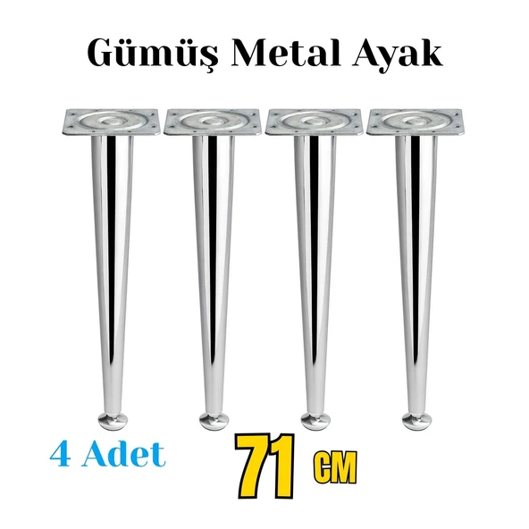 Krom 4 ADET SET 71 cm Gümüş Metal Ayak Sehpa Masa Ayağı Oynar Taban Mobilya Destek Yükseltici Modeli - Resim 2