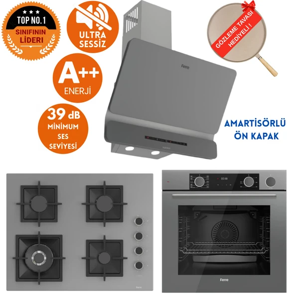 Ferre FryArt&SilentArt-SteamArt QS Sessiz Antrasit Gri Ankastre Set (D082-SA+XE64CPR+SC408-WFA wok) ürün görseli 1