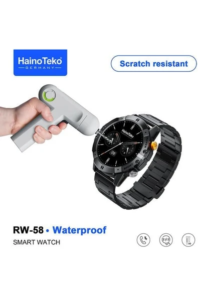 HainoTeko RW-58 Siyah AMOLED Ekran Akıllı Saat Su Geçirmez BT Aramalı + 3'lü Kordon - Resim 4