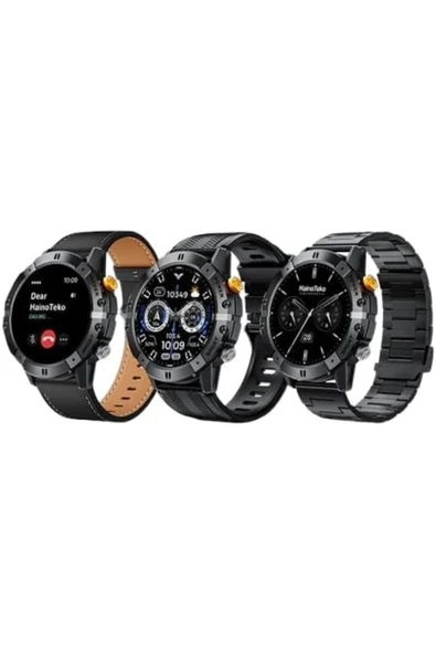 HainoTeko RW-58 Siyah AMOLED Ekran Akıllı Saat Su Geçirmez BT Aramalı + 3'lü Kordon ürün görseli 1