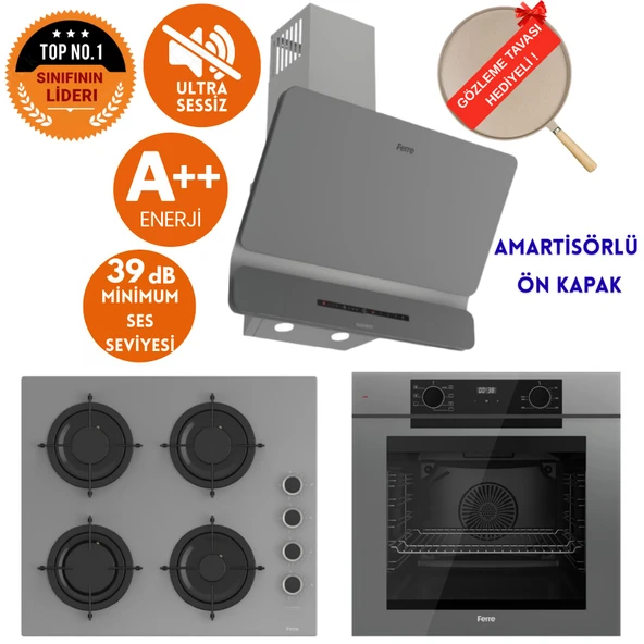 Ferre FryArt & SilentArt RİO Sessiz Antrasit Gri Ankastre Set (D082-SA + QEP63CPR + CS208-FA ) ürün görseli 1