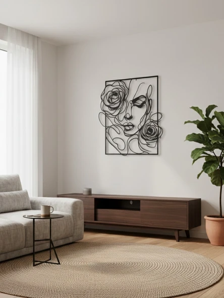 Metal Duvar Tablosu Kadın Figürü Gül Sanatı Line Art Modern Soyut Dekoratif Aksesuar ürün görseli 1