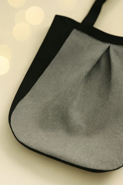 Siyah Gri Çok Amaçlı Premium Oversize Düz Orta Boy Kanvas Kadın El ve Omuz Çantası - Resim 5