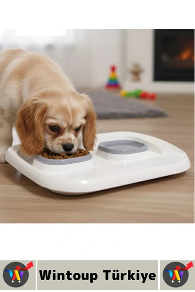 Evcil Hayvan Kaymaz Taban Çıkarılabilir Tasarım Çift Bölmeli Kedi Köpek Plastik Mama Su Kabı 2 in 1 - Resim 3