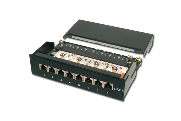 Digitus 8 Port CAT 6 Patch Panel, Class E, masaüstü tip, zırhlı, siyah renk ürün görseli 1