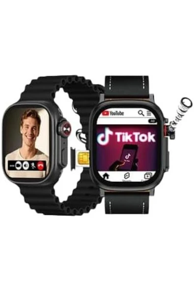 HainoTeko FG-7 Siyah 5G Sim Kartlı Full Android Akıllı Saat GPS Wi-Fi Kameralı + Deri ve Silikon Kordon - Resim 3