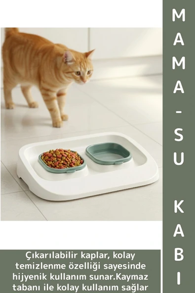 Evcil Hayvan Kaymaz Taban Çıkarılabilir Tasarım Çift Bölmeli Kedi Köpek Plastik Mama Su Kabı 2 in 1 ürün görseli 1