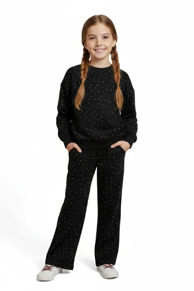 Kız Çocuk Taş Süslemeli-2 İplik- Alt-Üst Takım-3/5 Yaş 12451 - Resim 2