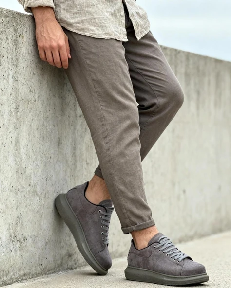 Knack Yüksek Taban Günlük Ayakkabı 044 Gri Süet (Yeşil Taban) ürün görseli 1