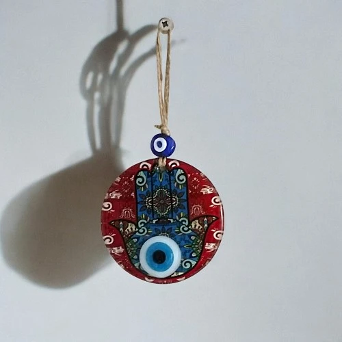 Fatma Ana Bereket Eli Desenli Nazar Boncuklu Duvar Süsü 10 Cm Cam Duvar Süsü - Resim 3