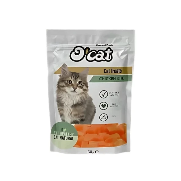 O Cat Tavuk Eti Küpleri Kurutulmuş Kedi Ödül Maması  6 Adet 50 Gr ürün görseli 1