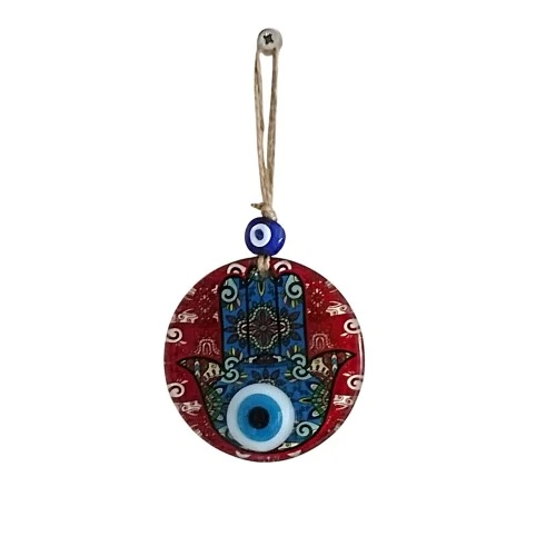 Fatma Ana Bereket Eli Desenli Nazar Boncuklu Duvar Süsü 10 Cm Cam Duvar Süsü - Resim 4