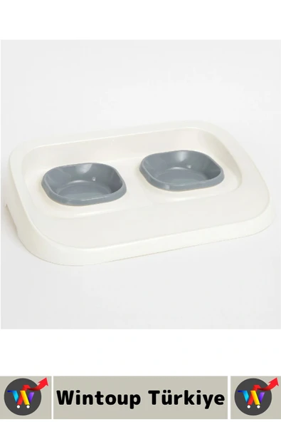 Evcil Hayvan Kaymaz Taban Çıkarılabilir Tasarım Çift Bölmeli Kedi Köpek Plastik Mama Su Kabı 2 in 1 - Resim 4