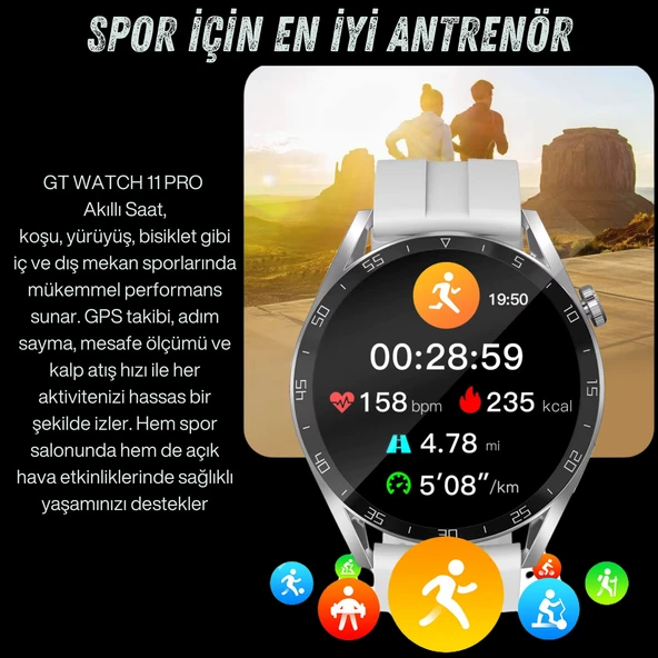 GT Watch 11 PRO Erkek Klasik Akıllı Saat AMOLED Sesli Görüşme NFC Android iPhone Huawei Uyumlu 8,9,10 - Resim 6