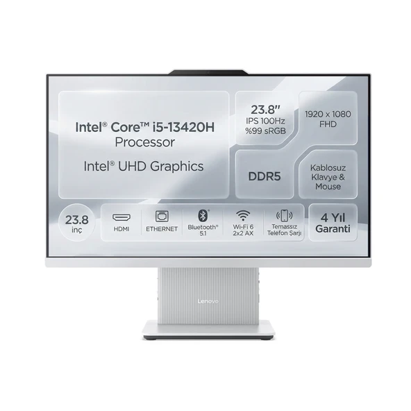 Lenovo IdeaCentre 24IRH9 i5-13420H 16GB 1TB SSD 23.8" FHD Freedos All In One Pc F0HN0053TR 003 ürün görseli 1