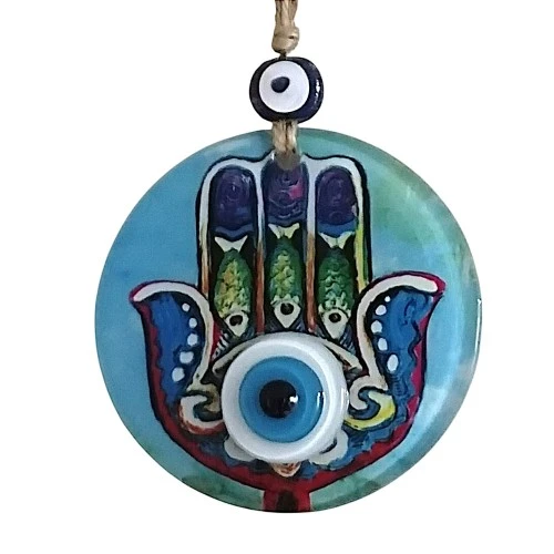 Fatma Ana Eli Desenli Nazar Boncuklu Duvar Süsü 10 Cm Cam Duvar Dekoru ürün görseli 1