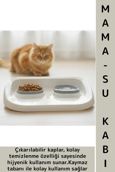 Evcil Hayvan Kaymaz Taban Çıkarılabilir Tasarım Çift Bölmeli Kedi Köpek Plastik Mama Su Kabı 2 in 1 ürün görseli 1