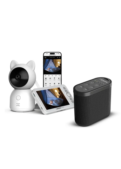 Xenon Smart Akıllı Monitörlü Bebek Kamerası ve Beyaz Gürültü Pış Pış Sesi Bebek Uyku Arkadaşı Seti Siyah ürün görseli 1