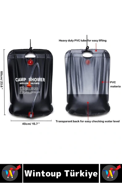 Yüksek Kalite PVC Outdoor Piknik Solar Isıtıcılı Şeffaf Arka Yüzey Pratik Kamp Duş Torbası 20 Litre - Resim 4