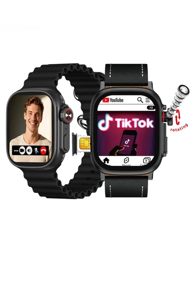 HainoTeko FG-7 Siyah 5G Sim Kartlı Full Android Akıllı Saat GPS Wi-Fi Kameralı + Deri ve Silikon Kordon ürün görseli 1