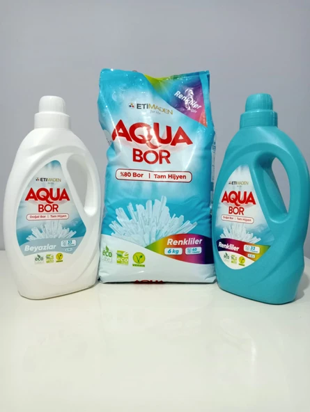 AQUA BOR DOĞAL  MİNERALLİ SIVI DETERJAN 66 YIKAMA TOZ DETERJAN 40 YIKAMA ürün görseli 1