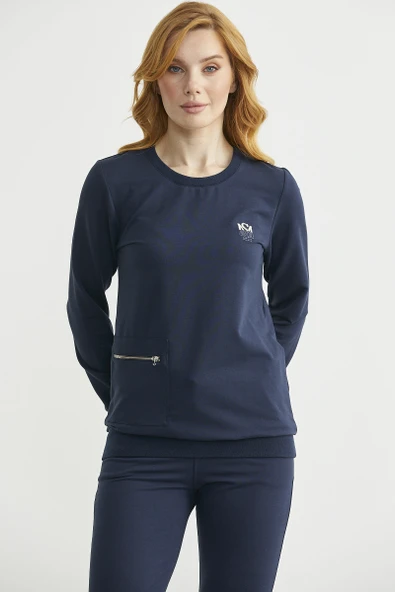 Sıfır Yaka Cepli Eşofman Takım - Lacivert - Resim 3