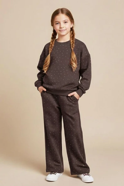 Kız Çocuk Taş Süslemeli-2 İplik- Alt-Üst Takım-3/5 Yaş 12451 - Resim 4