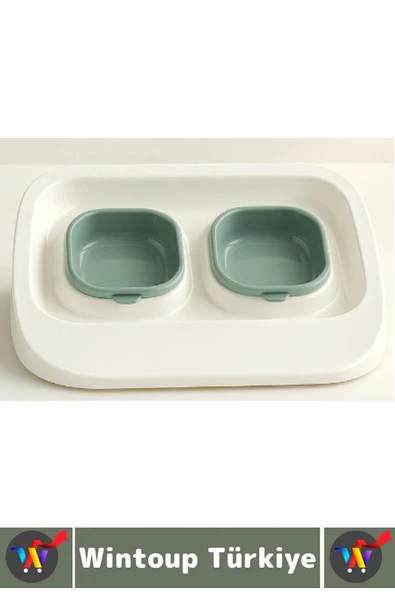 Evcil Hayvan Kaymaz Taban Çıkarılabilir Tasarım Çift Bölmeli Kedi Köpek Plastik Mama Su Kabı 2 in 1 - Resim 4