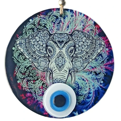 Fil Figürlü Nazar Boncuklu Füzyon Cam Duvar Süsü ürün görseli 1