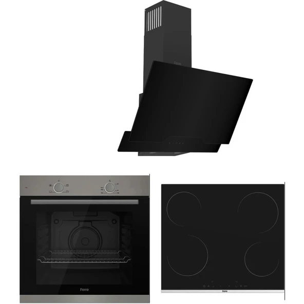 Ferre Elektrikli Siyah Cam Ankastre Set - XE61MDV / MS261 / D063 ürün görseli 1