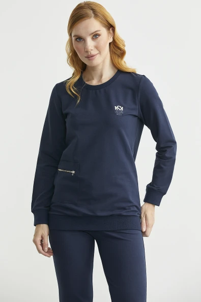 Sıfır Yaka Cepli Eşofman Takım - Lacivert - Resim 4