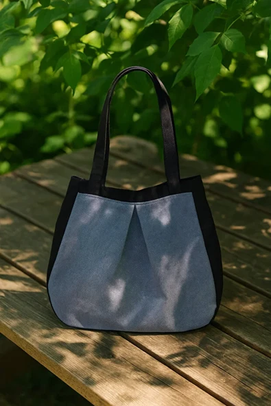 Siyah Gri Çok Amaçlı Premium Oversize Düz Orta Boy Kanvas Kadın El ve Omuz Çantası - Resim 3