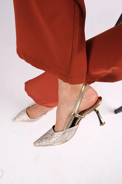 Kadın gold topuklu abiye ayakkabı - Resim 6