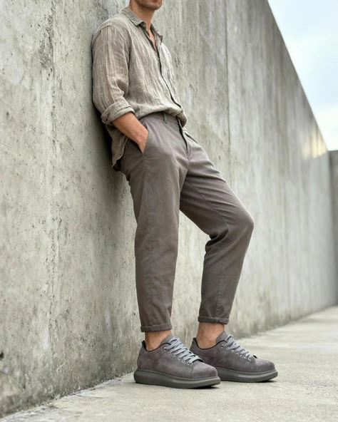 Knack Yüksek Taban Günlük Ayakkabı 044 Gri Süet (Yeşil Taban) - Resim 3