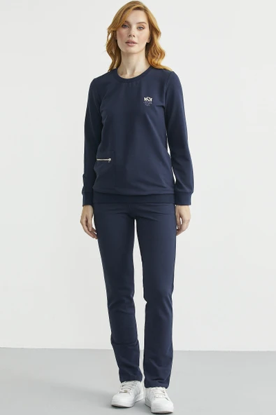 Sıfır Yaka Cepli Eşofman Takım - Lacivert - Resim 2