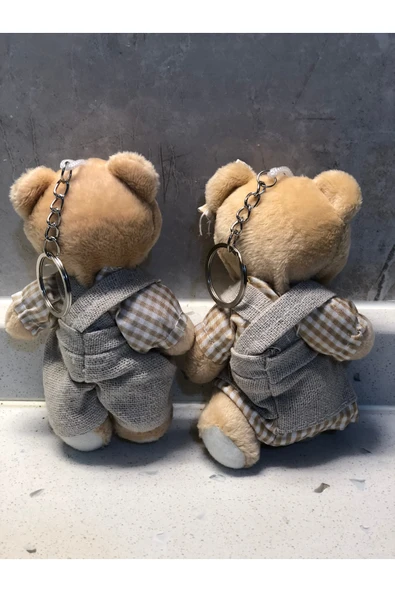 Sevimli Elbiseli Tulumlu Ayıcık Peluş Oyuncak Anahtarlık Uyku Arkadaşı Hediyelik 12 CM Sevgiliye Eşe - Resim 2