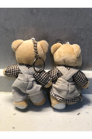 Sevimli Elbiseli Tulumlu Ayıcık Peluş Oyuncak Anahtarlık Uyku Arkadaşı Hediyelik 12 CM Sevgiliye Eşe - Resim 2