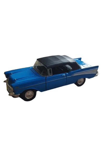 Lisanslı 1957 Chevrolet Bel Air Çek Bırak Model Metal Araba (1:36) MAVİ - Resim 3