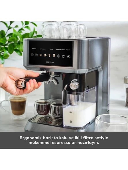 Karaca Mycaffe Barista S10 Entegre Süt Hazneli Otomatik Espresso Latte ve Cappuccino Mak. Galaxygrey - Resim 6