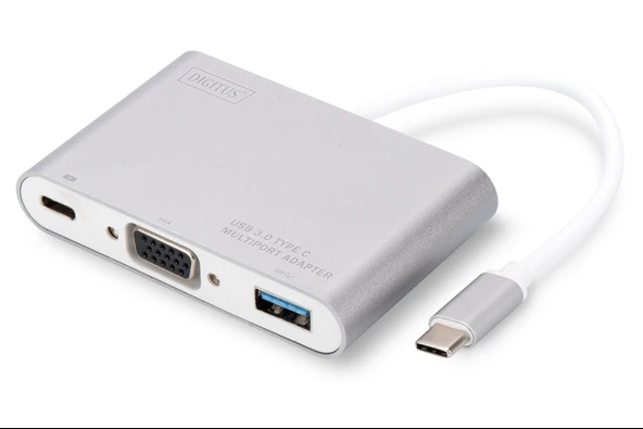 Digitus USB 3.0 (USB Tip C) <-> VGA Grafik Adaptörü<br>
USB 3.0 Hub<br>
Giriş: 1 x USB Tip C erkek (bilgisayar bağlantısı) <br>
Çıkış:<br>
1 x VGA (HD15) dişi (Full HD) & ürün görseli 1